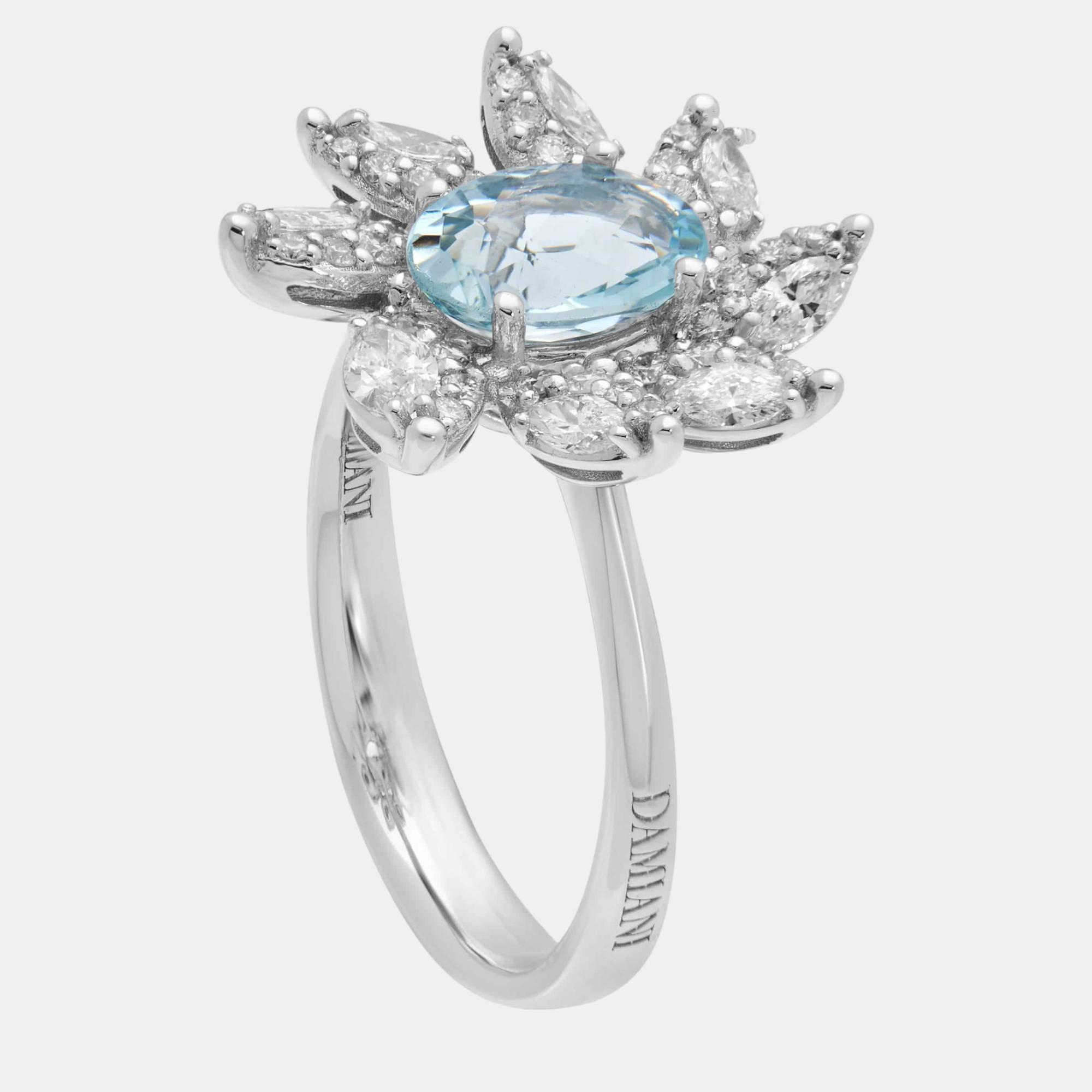 Pre-owned Damiani 18k White Gold Aquamarine And Diamond 0.68ct. Tw. Cocktail Ring