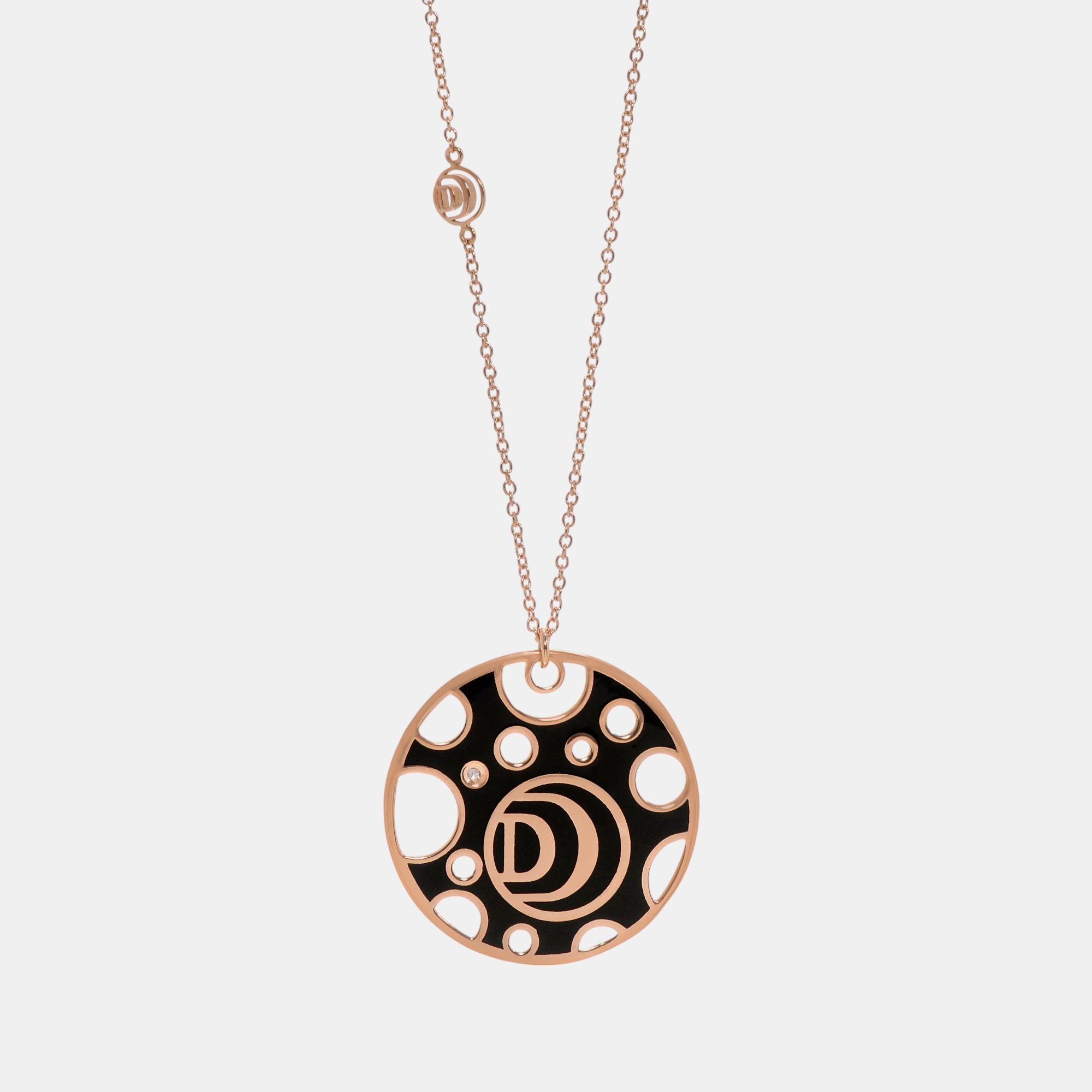 Pre-owned Damiani Ssima 18k Rose Gold And Ceramic Diamond Pendant Necklace