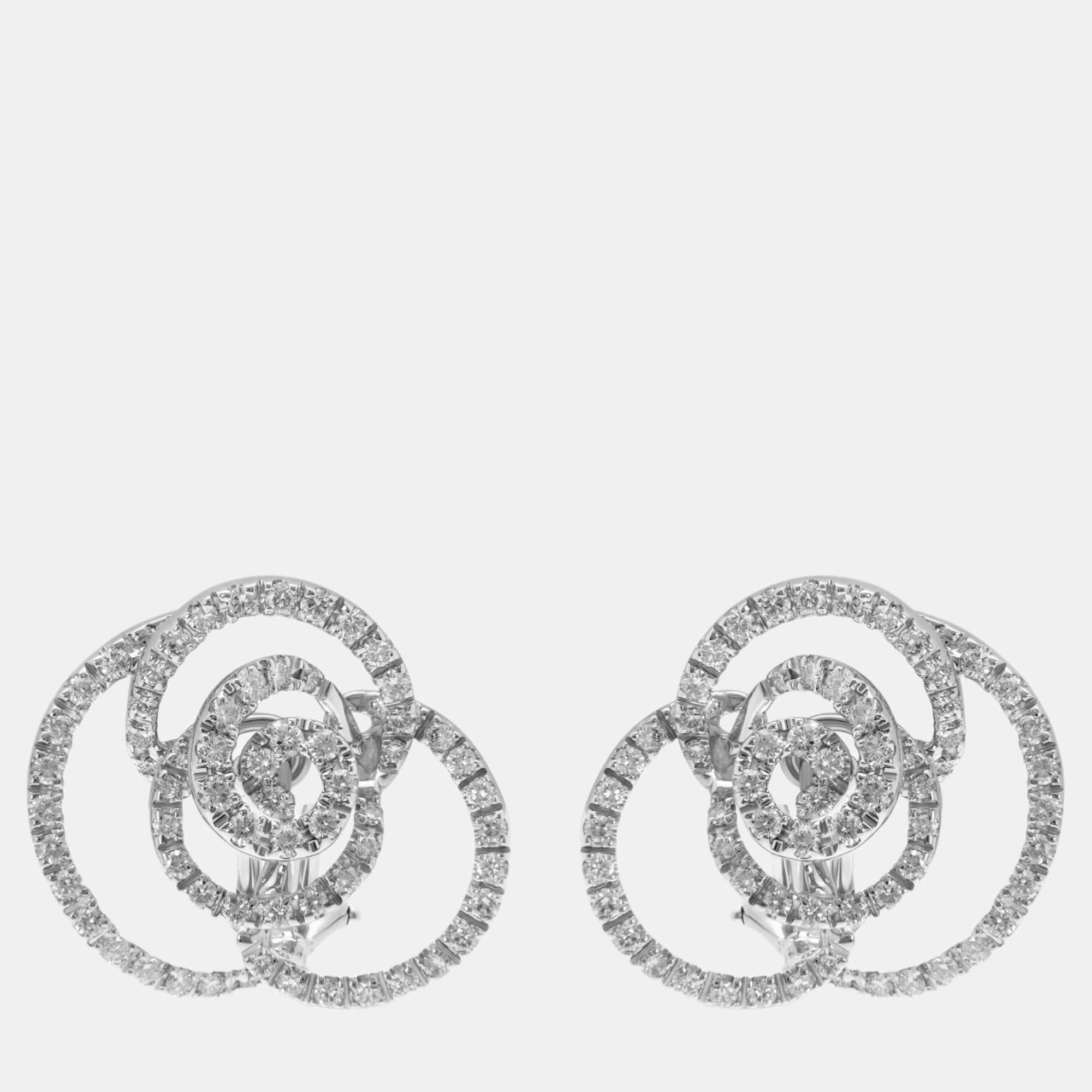 Pre-owned Damiani Bocciolo 18k White Gold Diamond 2.04ct. Tw. French Clip Earrings