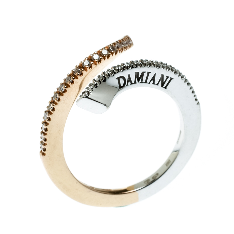 Damiani Eden Diamond Two Tone 18k Gold Open Ring Size 55