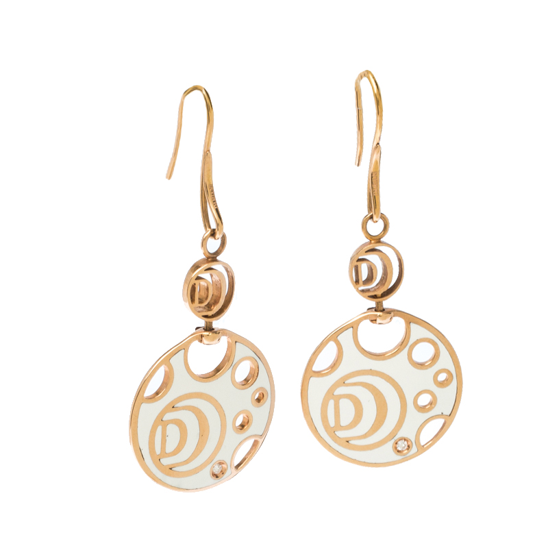 

Damiani Damianissima Diamond Ceramic Double Face 18k Rose Gold Dangle Hook Earrings