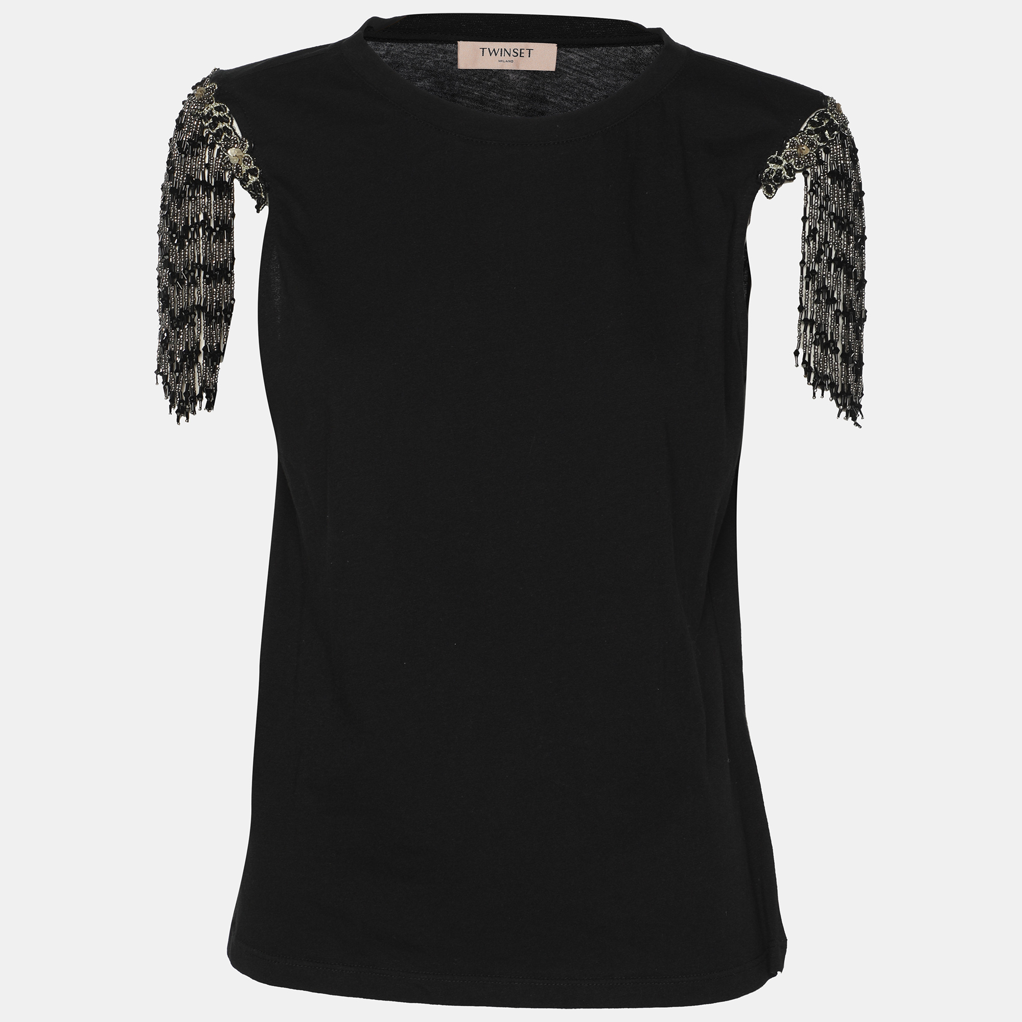 

Twinset Black Cotton Fringes Tank Top XS