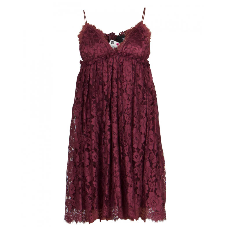 Pre Owned D&G Burgundy Lace Baby Doll Dress S