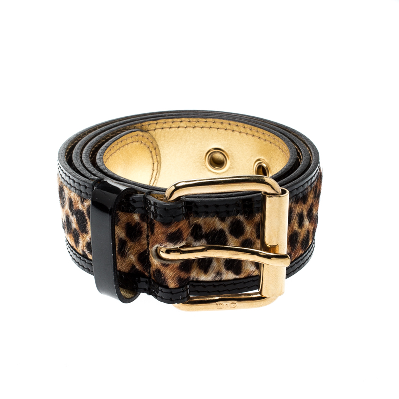 

D&G Beige/Gold Leopard Print Calfhair and Leather Belt