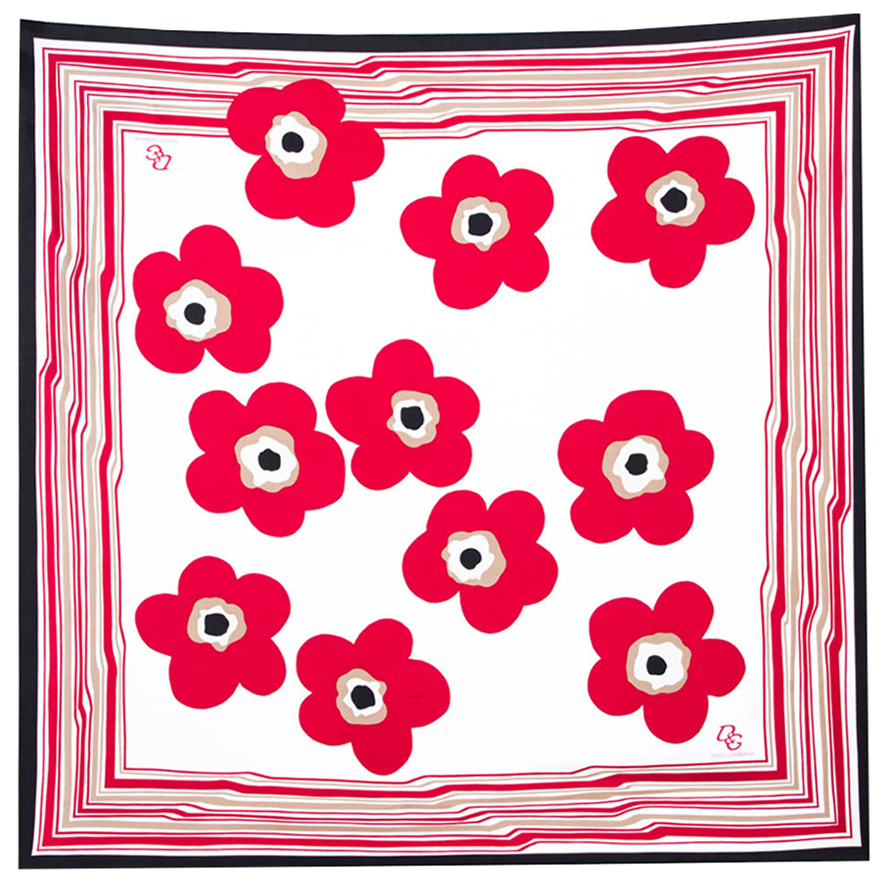 

D&G Red Poppy Print Silk Scarf