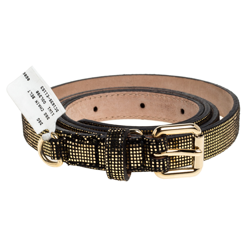 

D&G Gold/Black Patent Leather and Suede Skinny Chain Belt