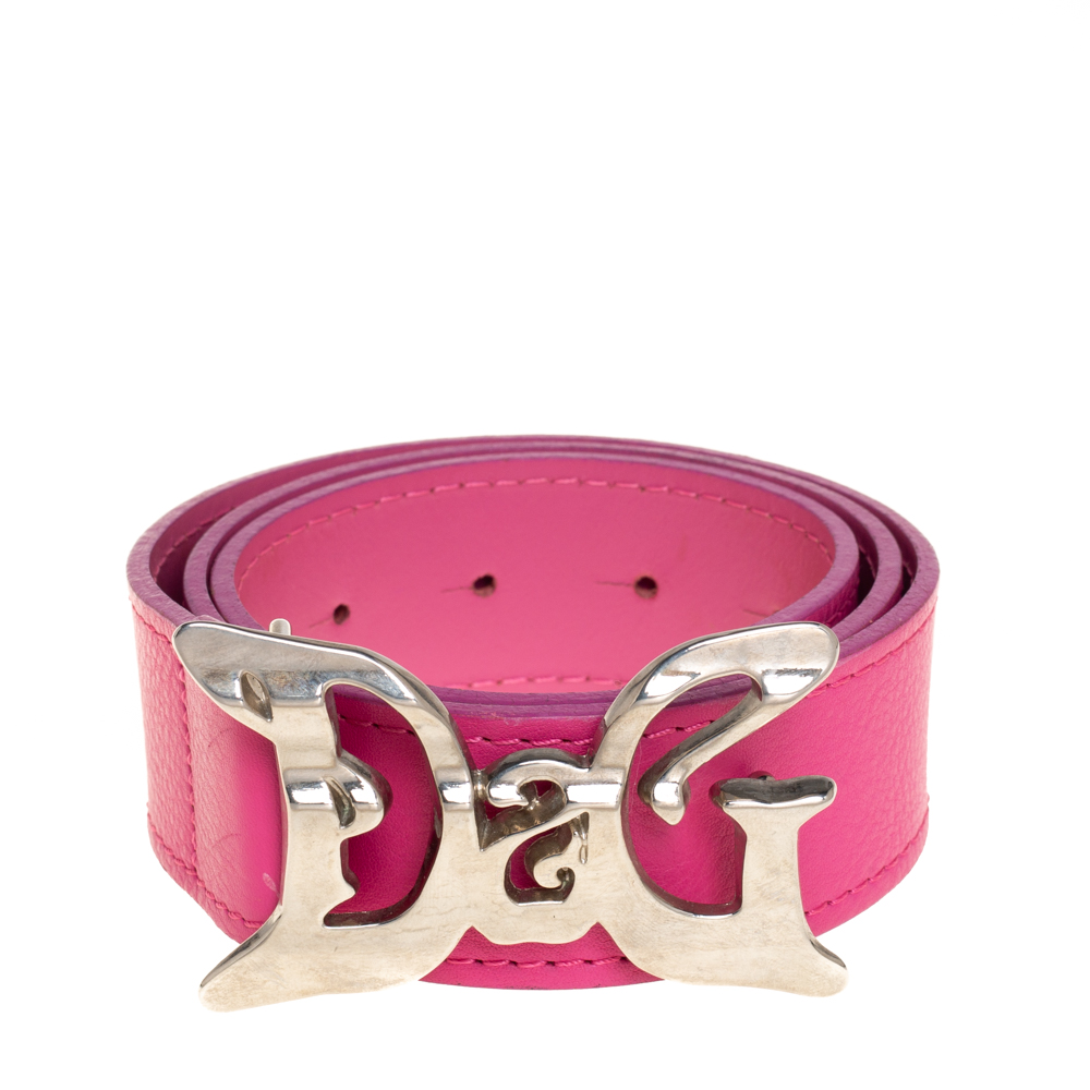 

D&G Pink Leather Logo Buckle Belt