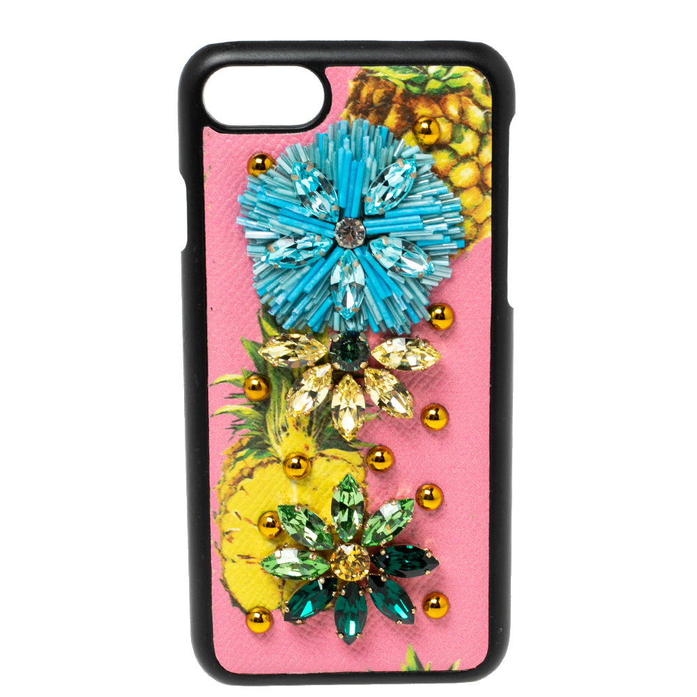 Pre-owned Dolce & Gabbana Multicolor Leather Pineapple Crystal Embellished Iphone 7 Cover