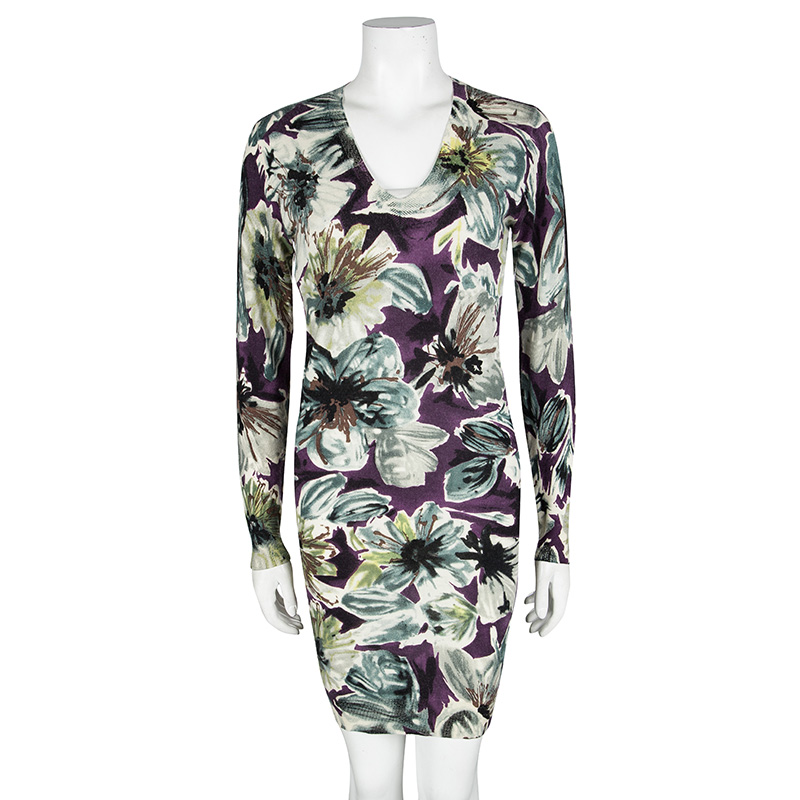 

D&G Multicolor Floral Printed Wool V-Neck Sweater Dress