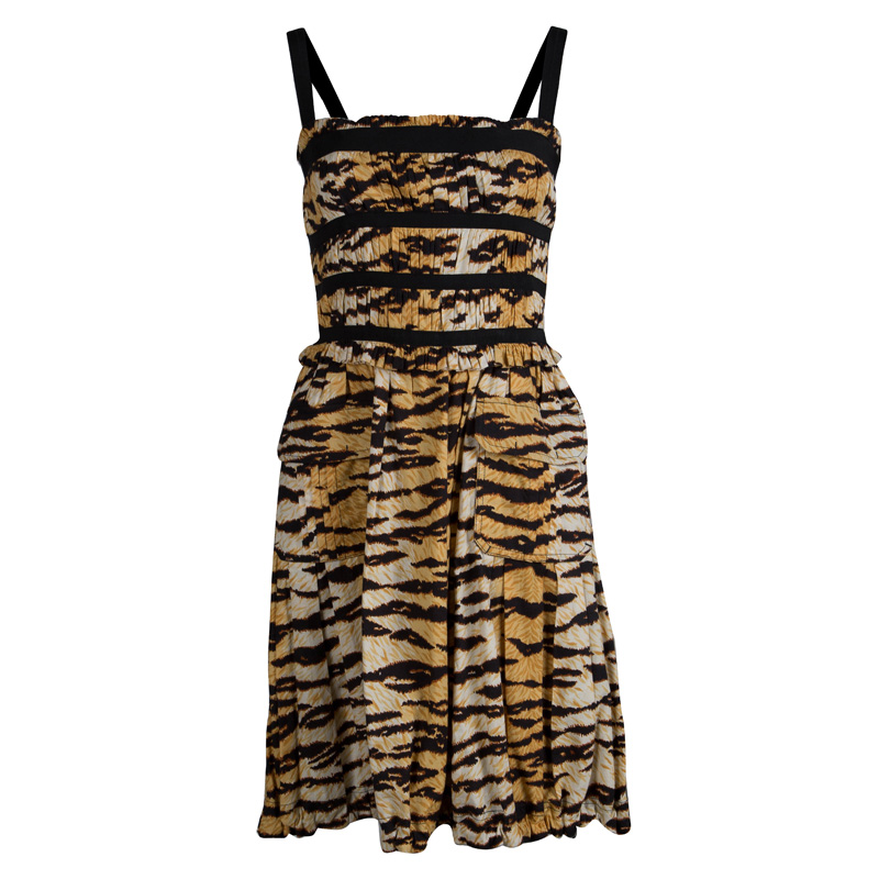 Pre Owned D&G Animal Print Smocked Sleeveless Dress M