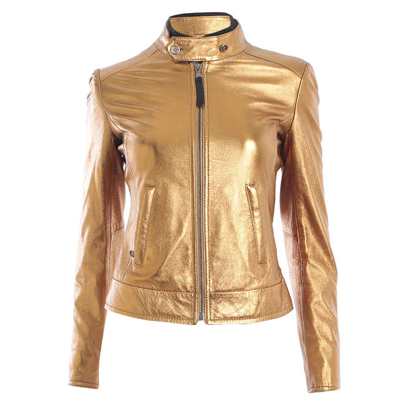 D&G Metallic Gold Lambskin Leather Jacket XS