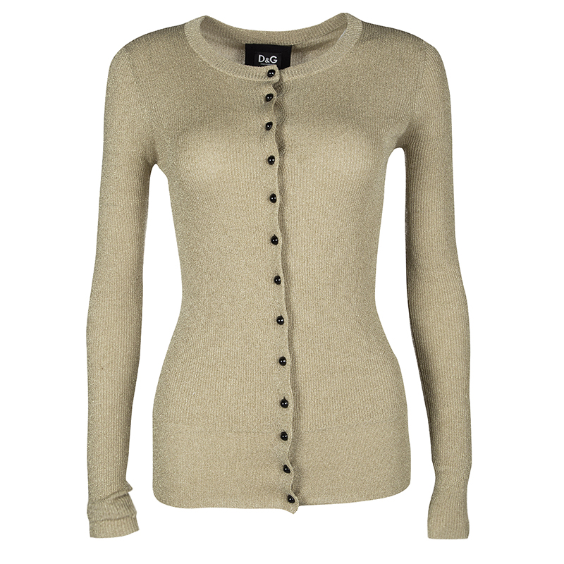 Pre Owned D&G Metallic Gold Ribbed Cardigan S