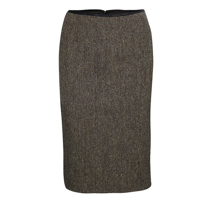 Pre Owned D & G Brown Tweed Fitted Pencil Skirt S
