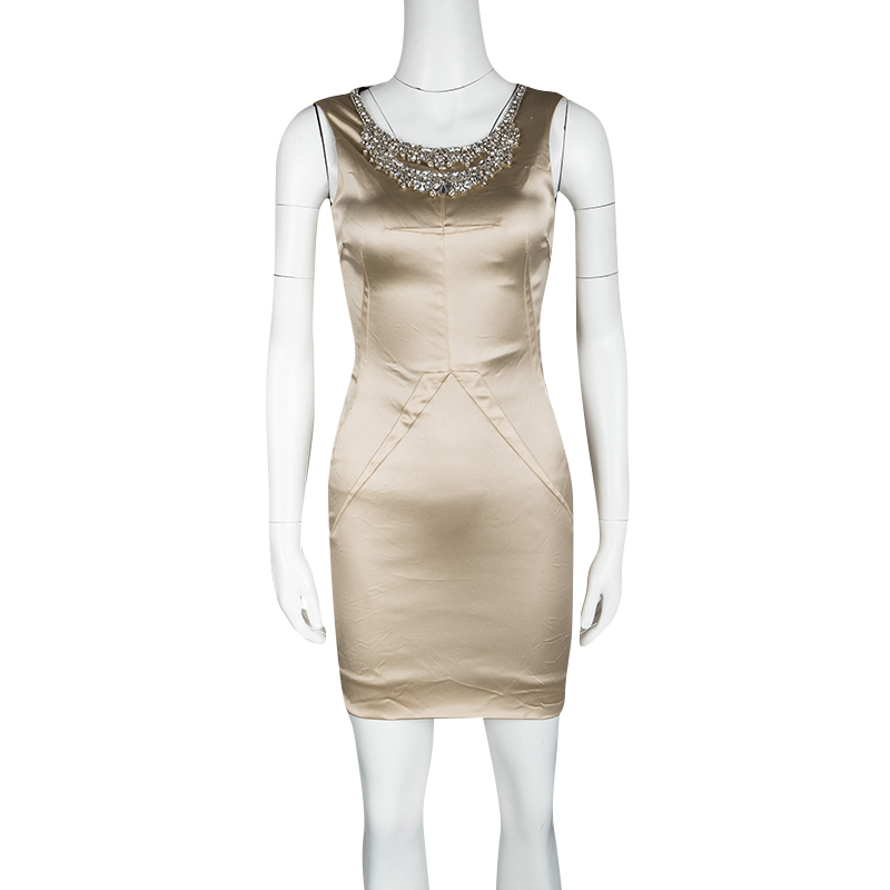 

D&G Beige Embellished Sleeveless Satin Dress