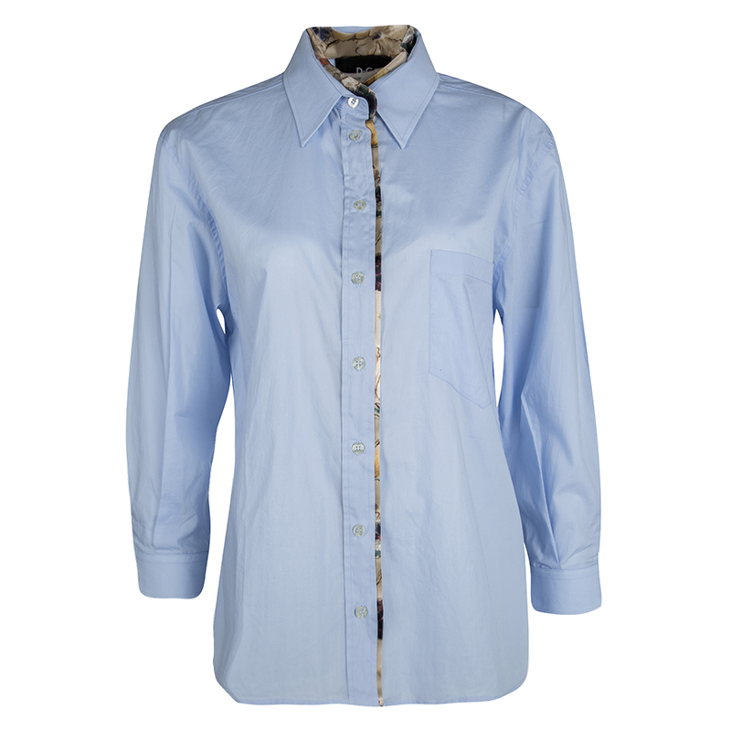 Pre Owned D&G Blue Floral Print Faux Layer Long Sleeve Shirt M