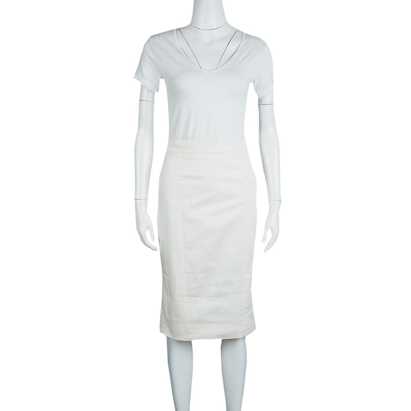 

D&G Off White Stretch Cotton Twill Pencil Skirt