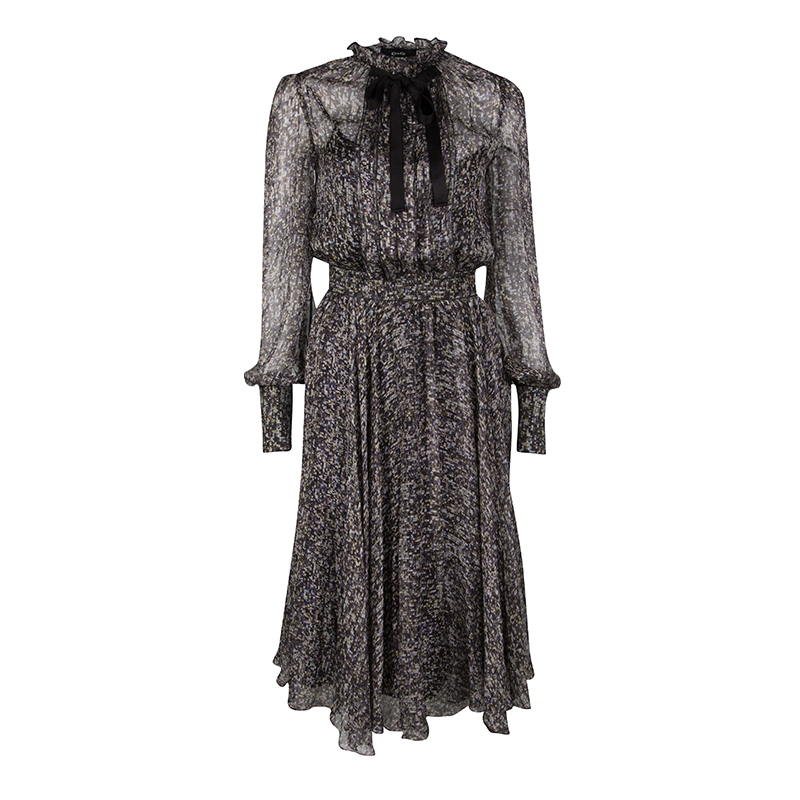 D&G Sequin Printed Silk Chiffon Long Sleeve Midi Dress S