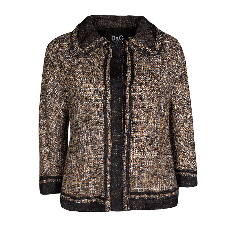 D&G Brown and Black Textured Button Front Collared Jacket L