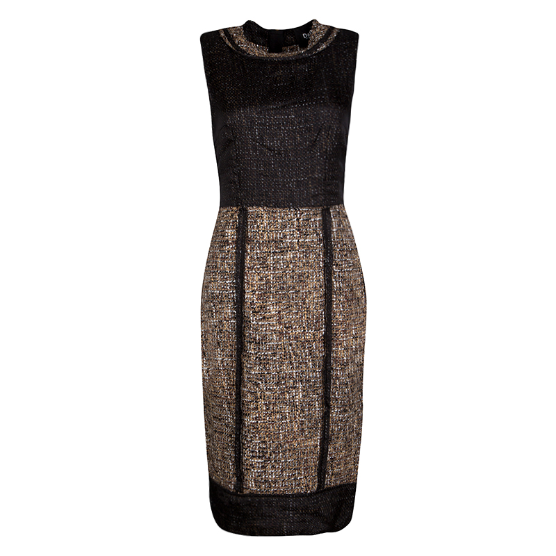 Pre Owned D&G Brown and Black Textured Sleeveless Dress M