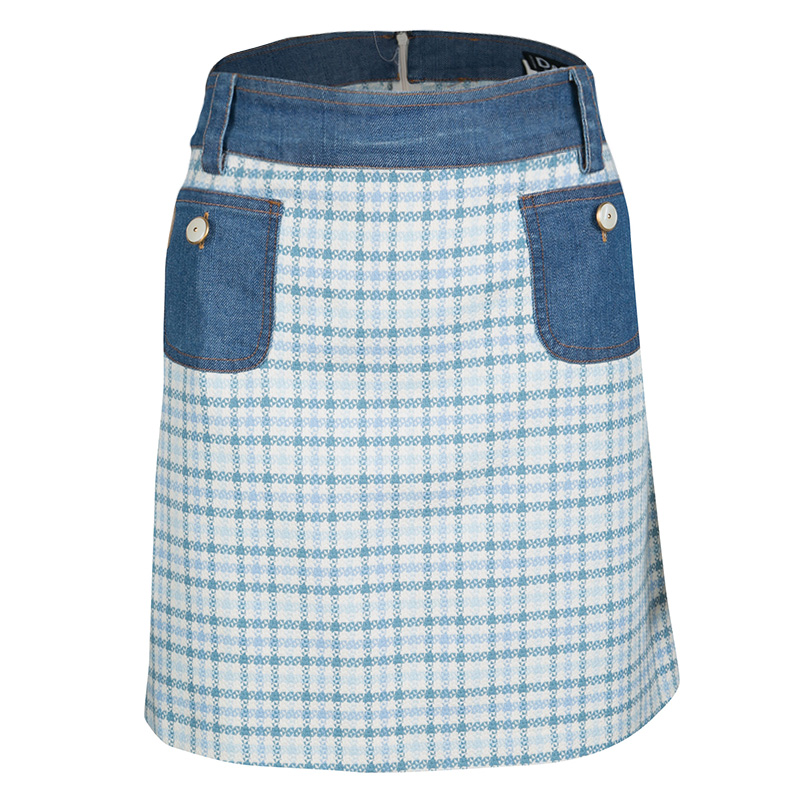 D&G Multicolor Textured Cotton Denim Waist and Pocket Detail Mini Skirt L