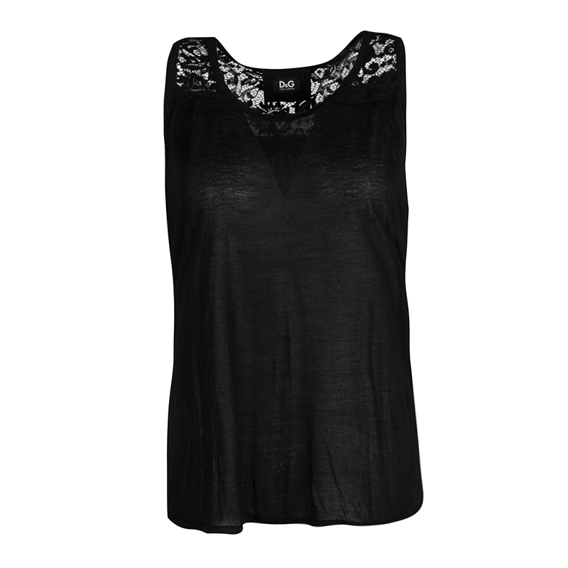 Pre Owned D&G Black Shoulder Lace Detail Sleeveless Top S