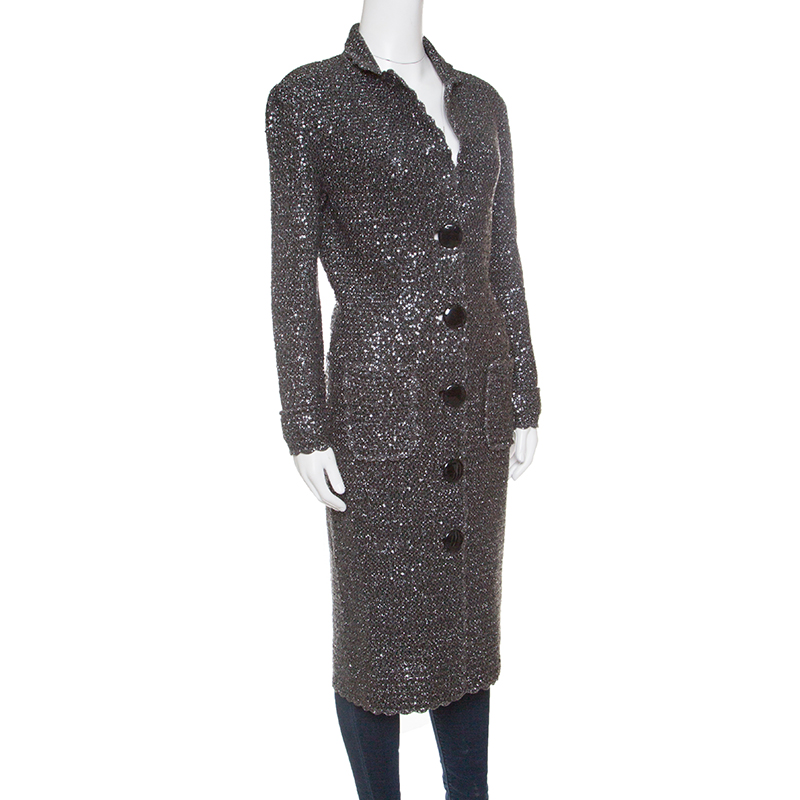 

D&G Grey Sequined Lurex Knit Long Coat