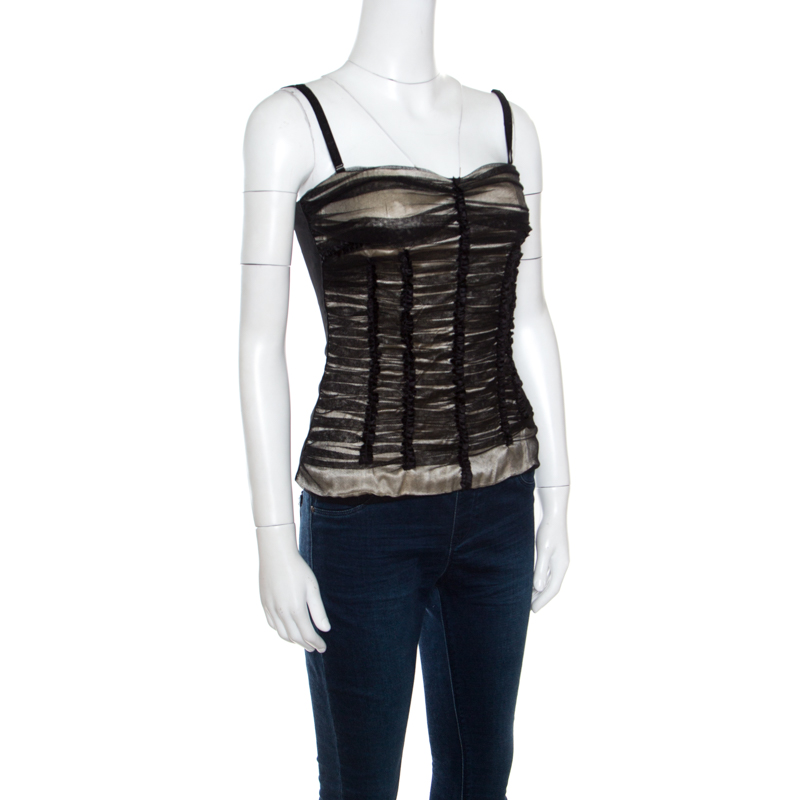 

D & G Black Ruched Mesh Overlay Tank Top