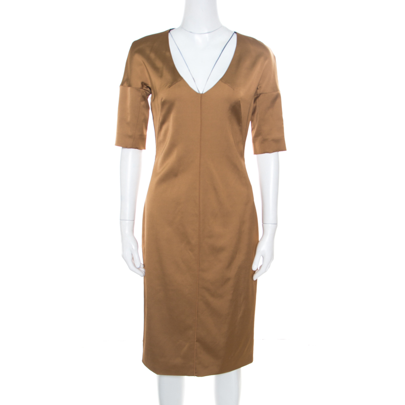 D&G Brown Short Sleeve V-Neck Dress M
