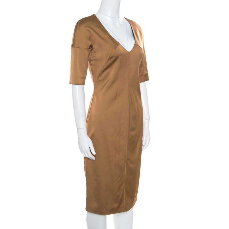 

D&G Brown Short Sleeve V-Neck Dress