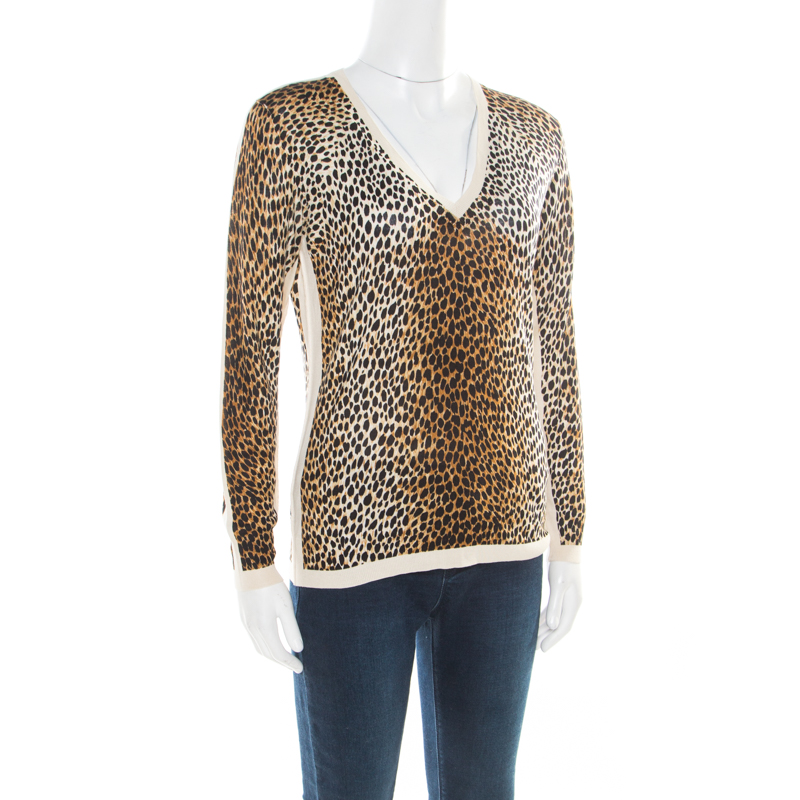 

D&G Multicolor Animal Printed Silk Jersey V-Neck Sweater