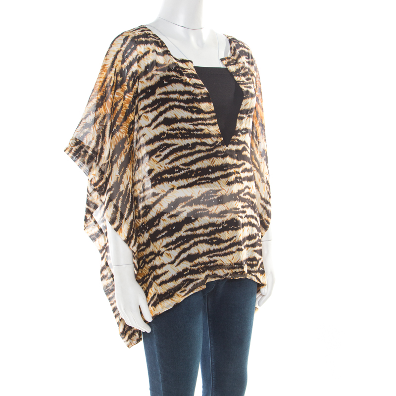 

D&G Multicolor Animal Printed Sheer Silk Kimono Style Blouse