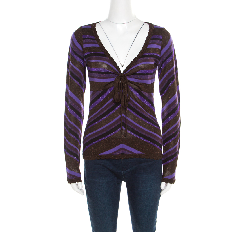 D & G Multicolor Striped Lurex Knit Long Sleeve Top M
