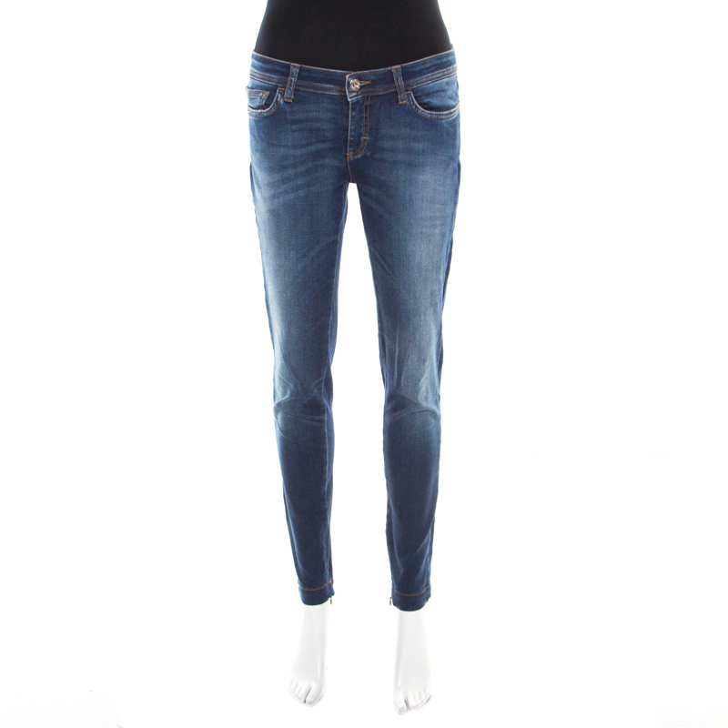 Pre Owned D&G Indigo Dark Wash Faded Effect Stretch Skinny Jeans S