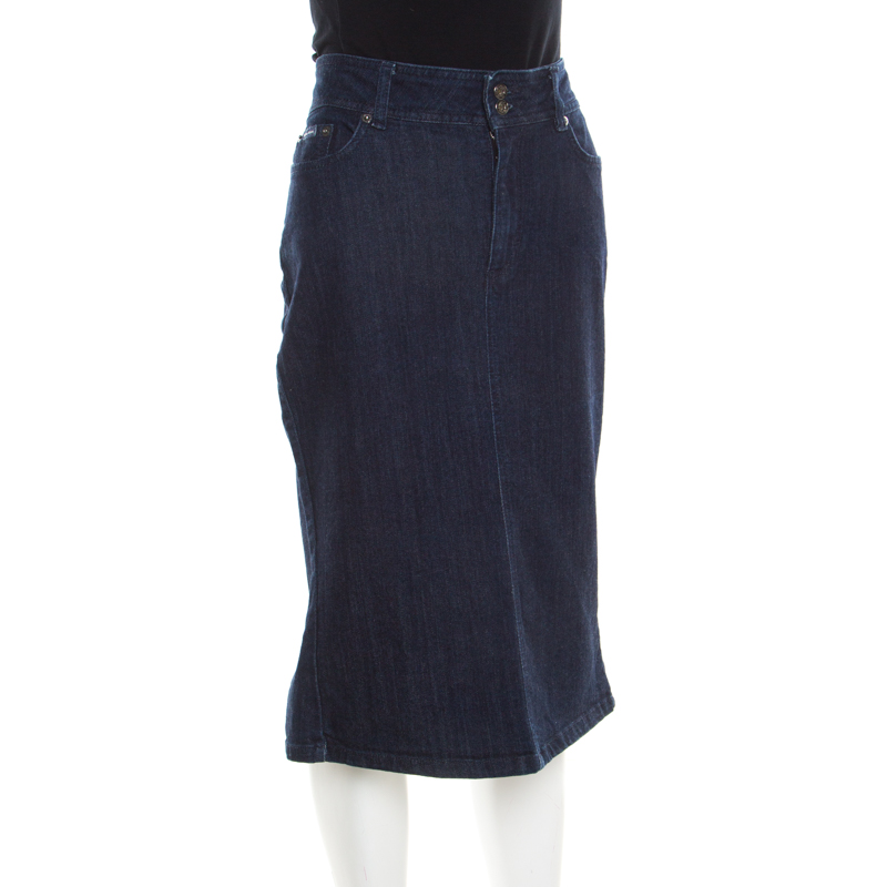 

D&G Indigo Dark Wash Denim Midi Skirt, Blue