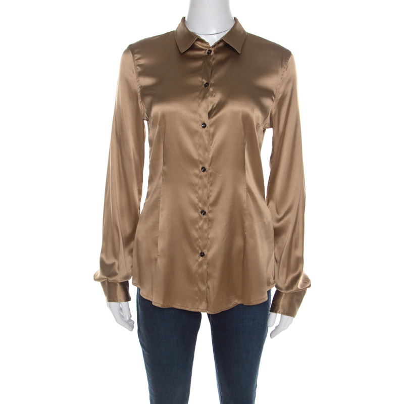 Pre Owned D&G Beige Silk Satin Long Sleeve Button Front Shirt M