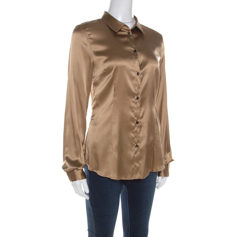 

D&G Beige Silk Satin Long Sleeve Button Front Shirt