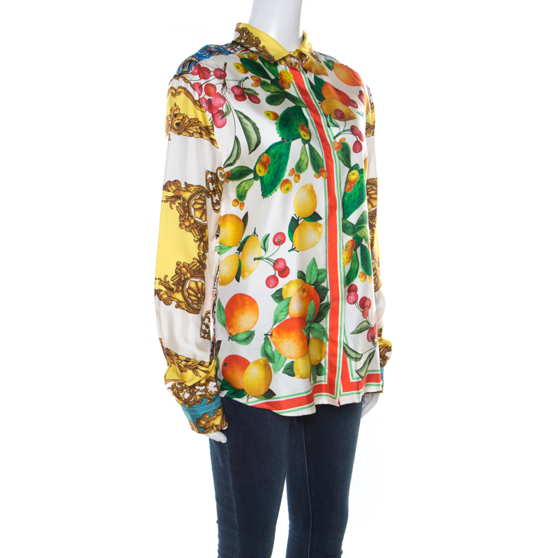

D&G Multicolor Abstract Tropical and Baroque Printed Silk Button Front Shirt