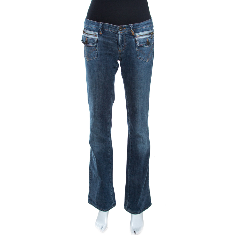 D&G Blue Denim Twisted Belt Loop Detail Straight Leg Jeans M 