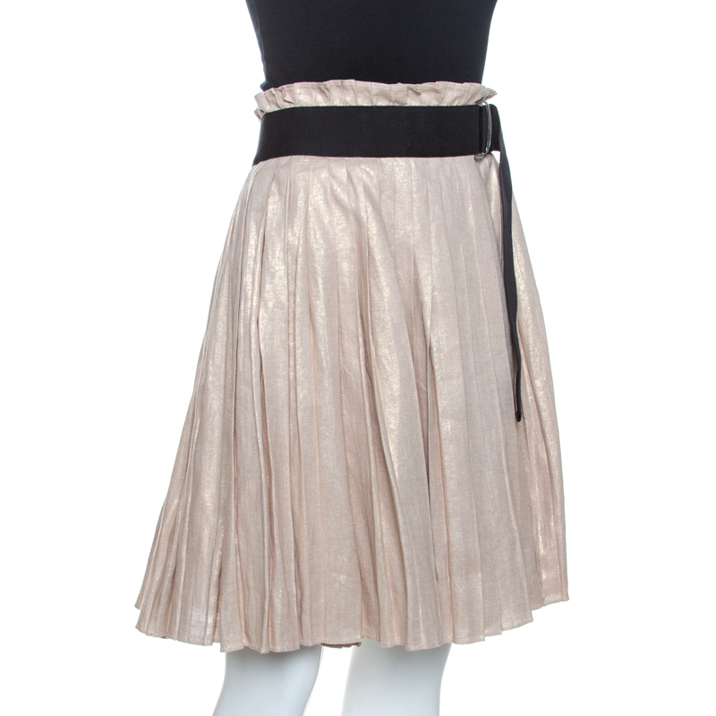 

D&G Gold Linen Pleated Wrap Skirt