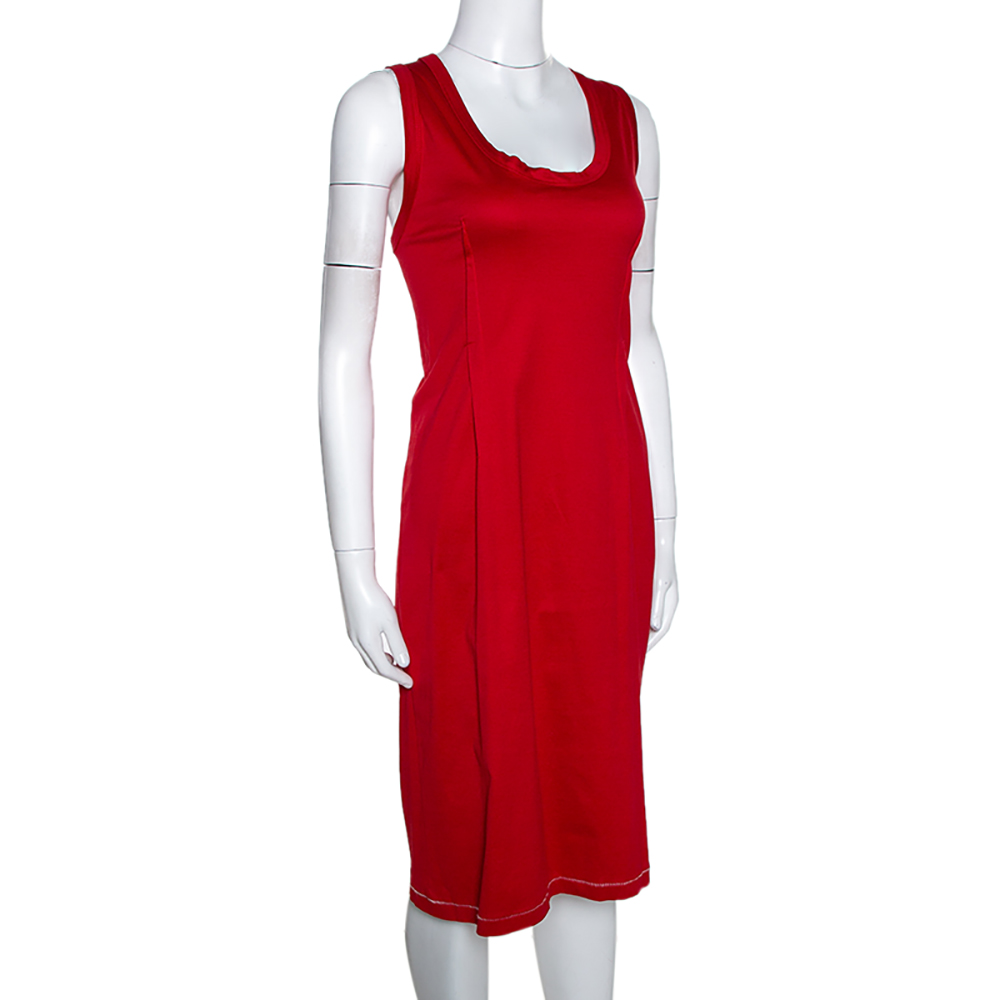 

D&G Red Stretch Cotton Sleeveless Midi Dress