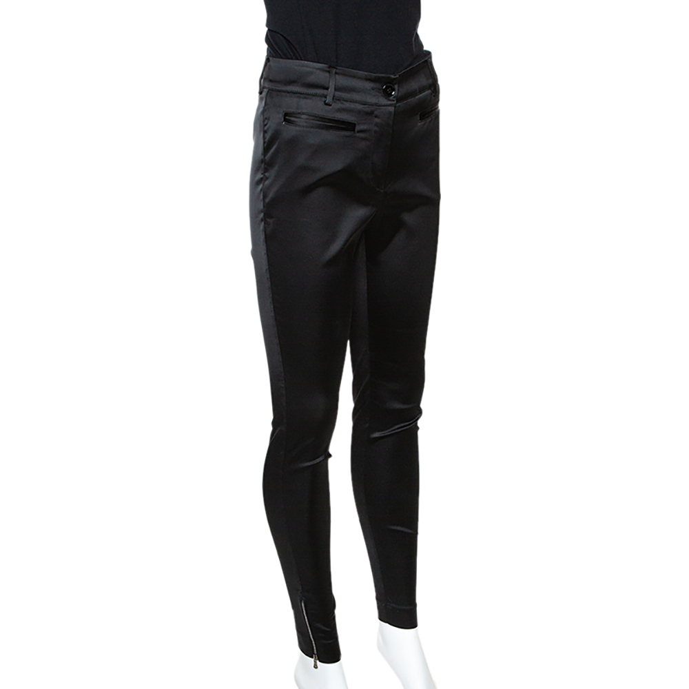 

D&G Black Stretch Satin Zipper Detail Tapered Pants