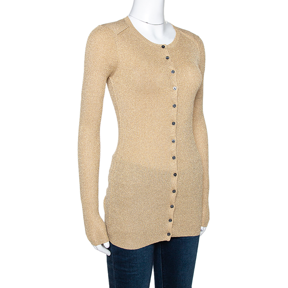 

D&G Gold Lurex Rib Knit Long Sleeve Fitted Cardigan