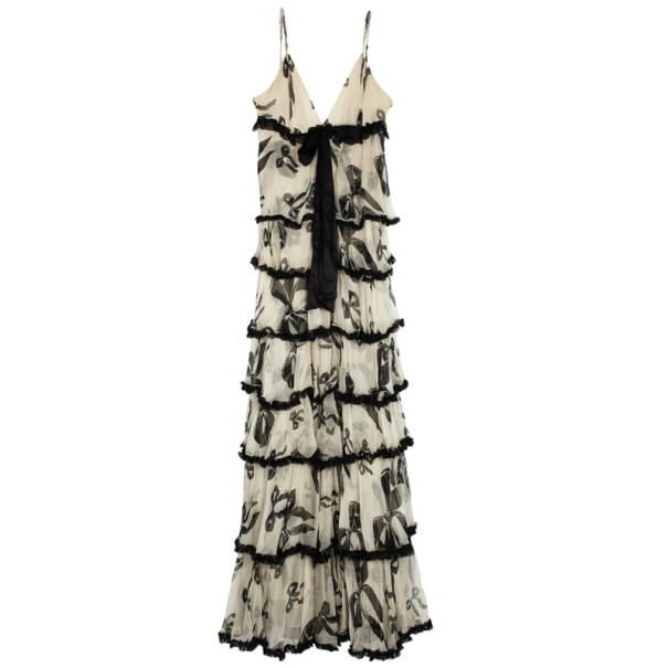 Pre Owned D and G Black & White Ribbon Tiered Silk Gown M