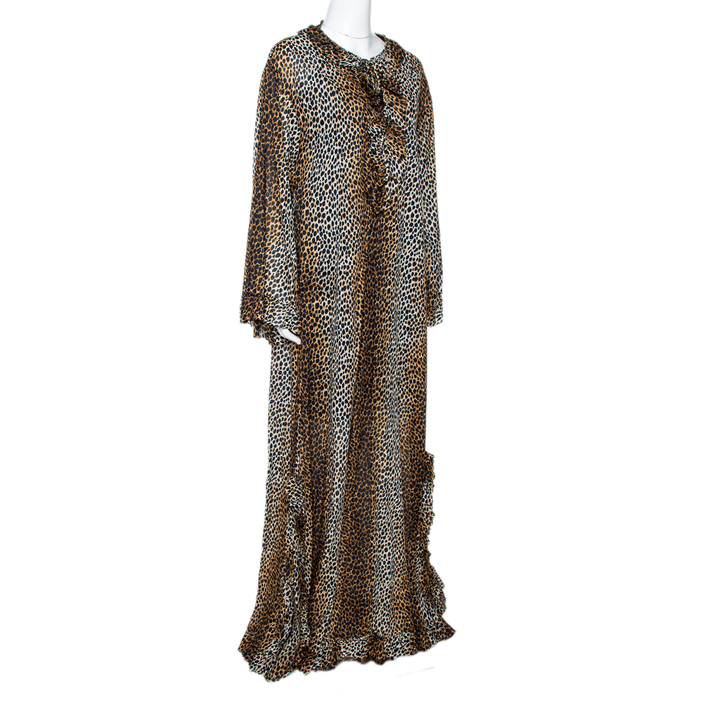 

D&G Brown Animal Print Cotton Ruffled Maxi Tunic Dress