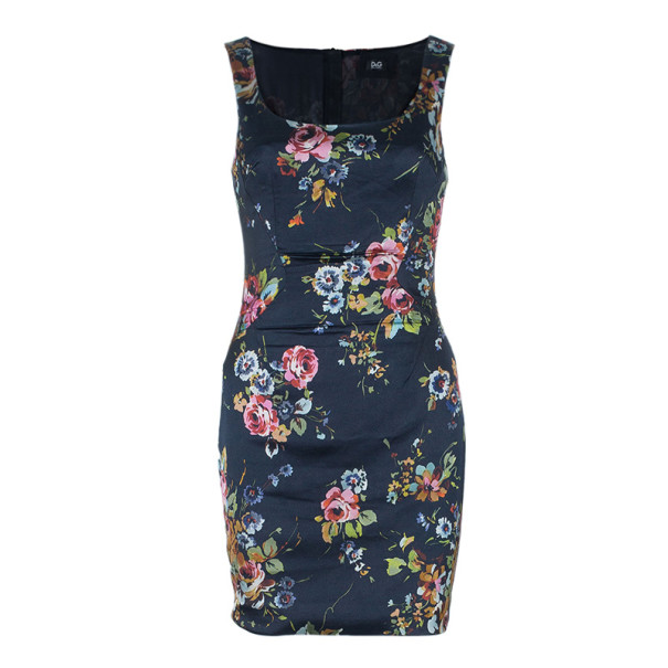 Pre Owned D and G Black Floral Sheath Dress S
