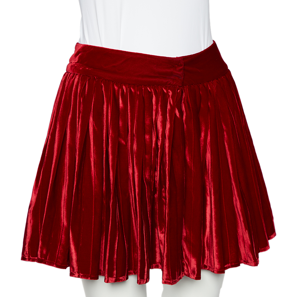 

D&G Red Velvet Pleated Mini Skirt