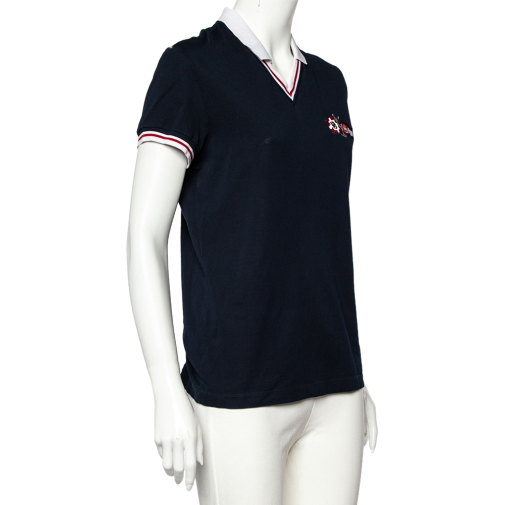 

D&G Navy Blue Logo Anchor Embroidered Cotton Polo T-Shirt