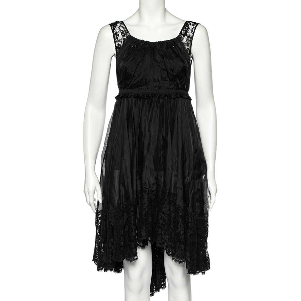 

D&G Black Sheer Silk Lace Trim Sleeveless Dress