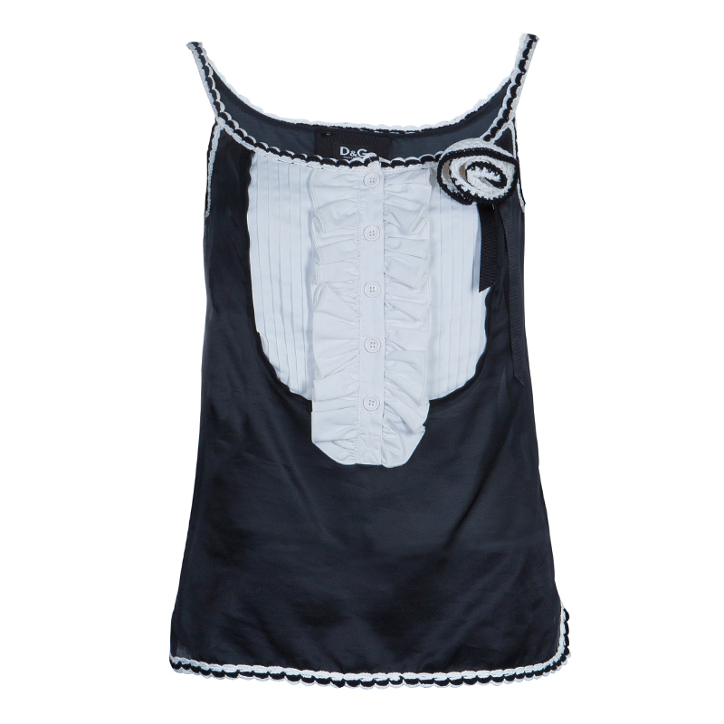 Pre Owned D&G Black and White Sleeveless Top M