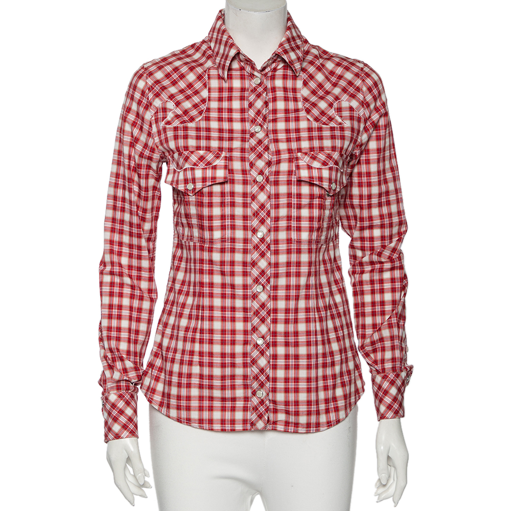 Pre-owned Dandg D & G Red Checkered Cotton Regular Fit Shirt M